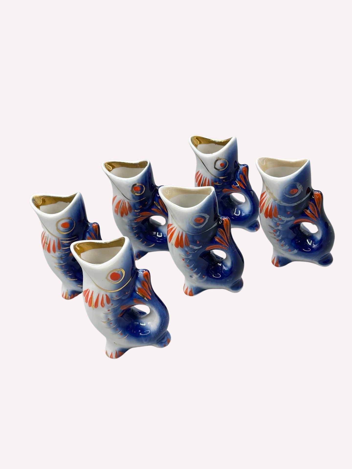 Fischkaraffe Schnapskaraffe Pitcher Porzellan mit 6 Shotbecher