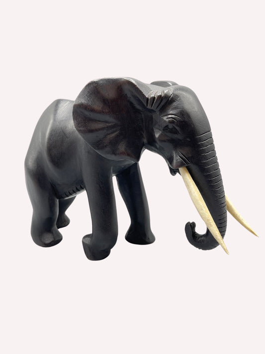 Holzfigur Elefant mit Stosszähnen 27 cm