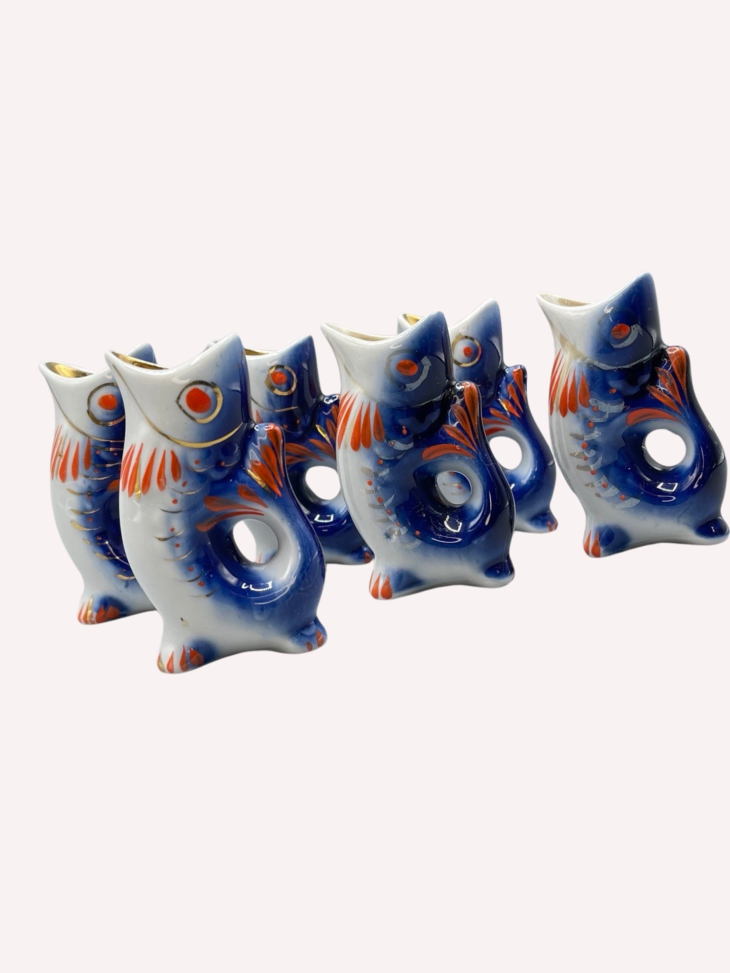 Fischkaraffe Schnapskaraffe Pitcher Porzellan mit 6 Shotbecher