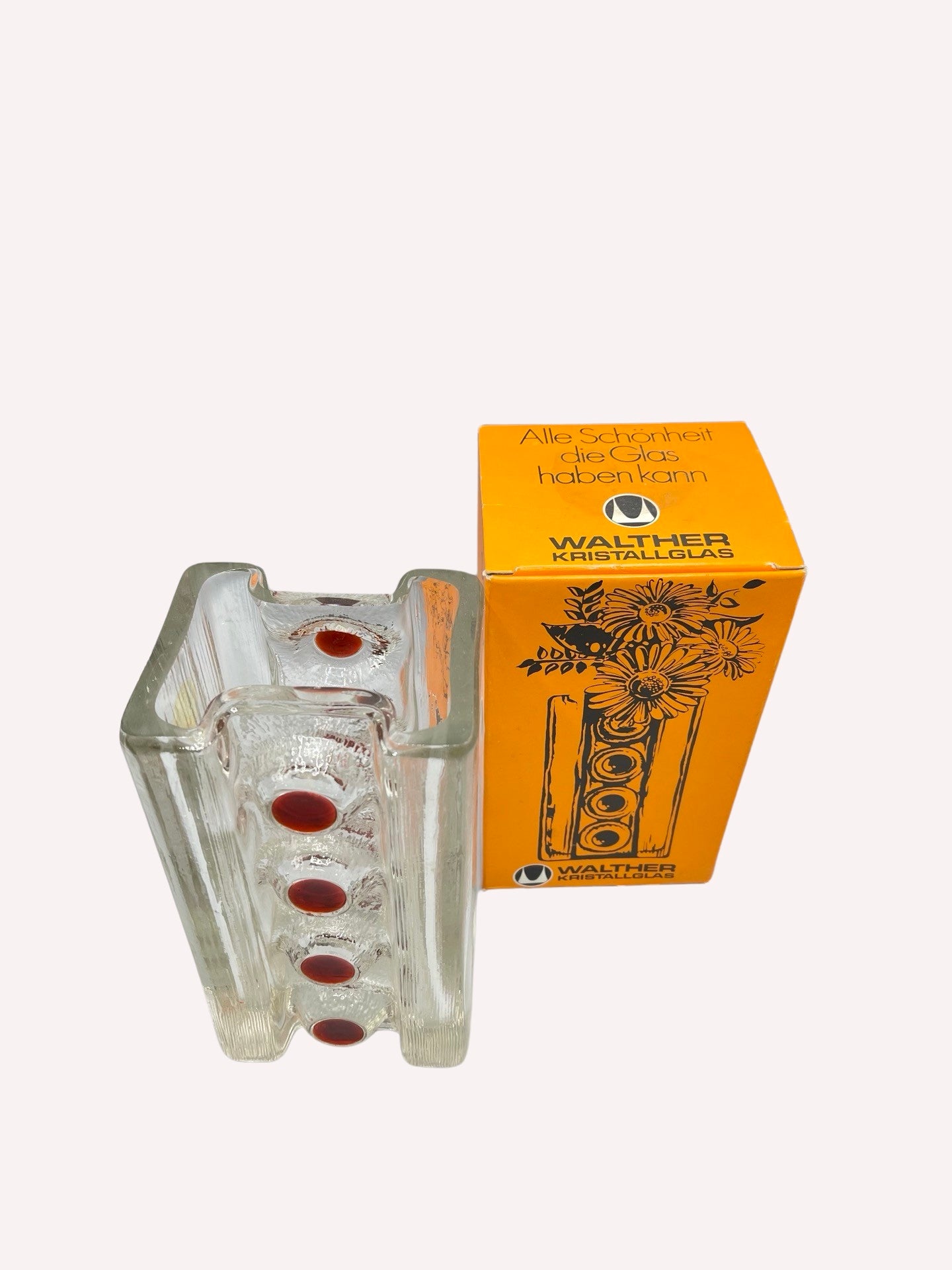 WALTHER KRISTALLGLAS MOD. 2854 VASE ATLANTIS RUBIN RELIEFF GLAS