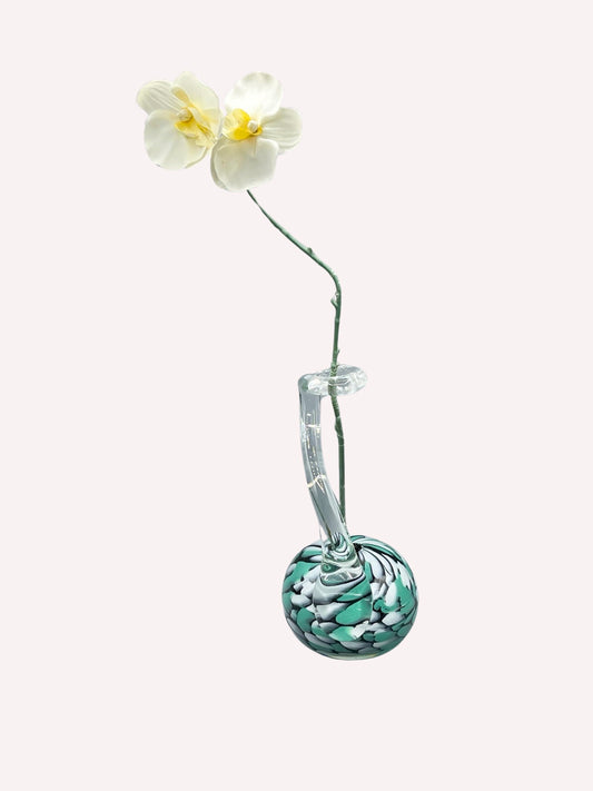 VASE GLASBLASEREI BAD MALENTE WEISS TÜRKIES HANDMADE